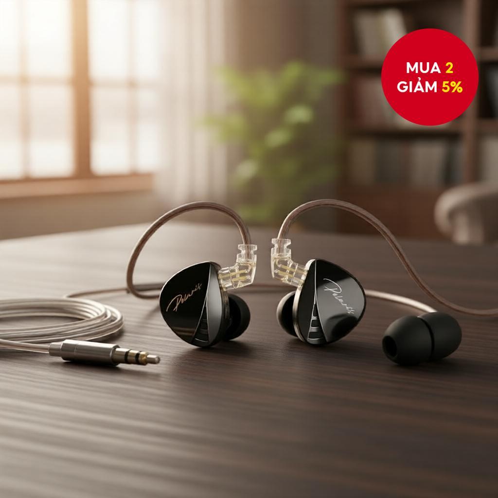 Tai nghe CCA Polaris HiFi Stereo IEM, tai nghe động hai driver có dây với 4 công tắc điều chỉnh, cáp