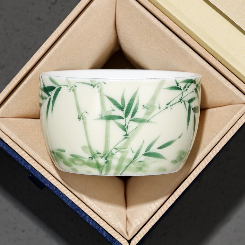 Sản phẩm mới Hàng có sẵn Pure Hand-Painted Emerald Glaze Green Bamboo Straight Edge Master Cup Đơn G