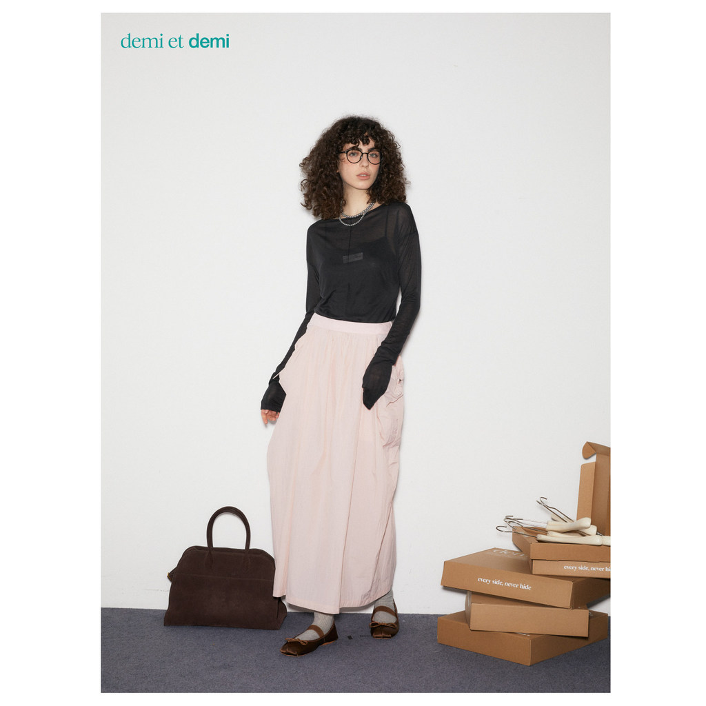 【demi et demi 】 chân váy nữ dáng dài sang chảnh cao cấp Túi không đối xứng hai bên