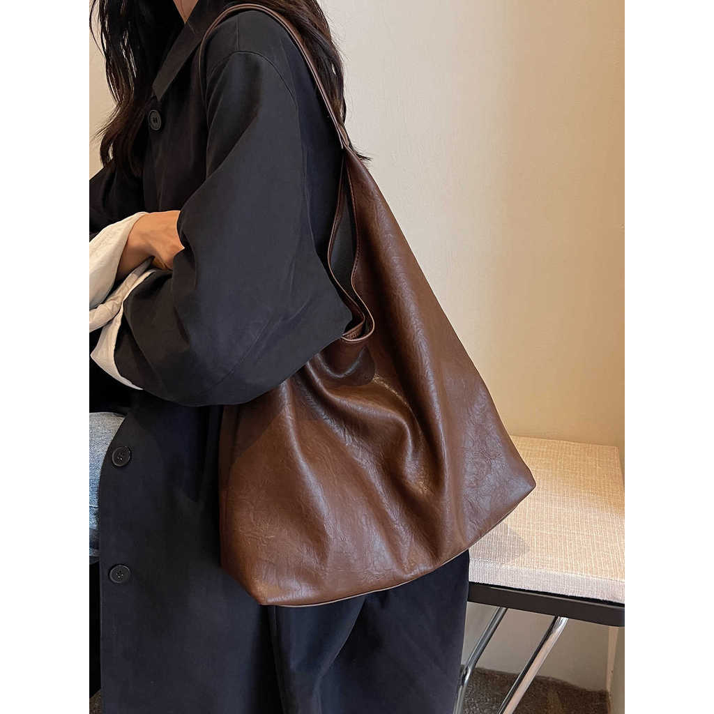 Chính thức 2024 Thu Đông Phong cách mới Sagging American Retro College Túi Tote đeo vai