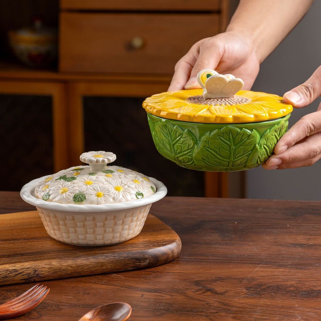 Bát mì ăn liền sáng tạo bằng gốm có nắp Salad trái cây Bát ăn nhẹ