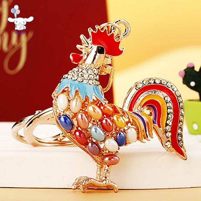 [San] Khá Dễ Thương Opals Co Gà Trống Chien Móc Khóa Túi Pha Lê Mặt Dây Chuyền Kim Cương Giả Sang Tr