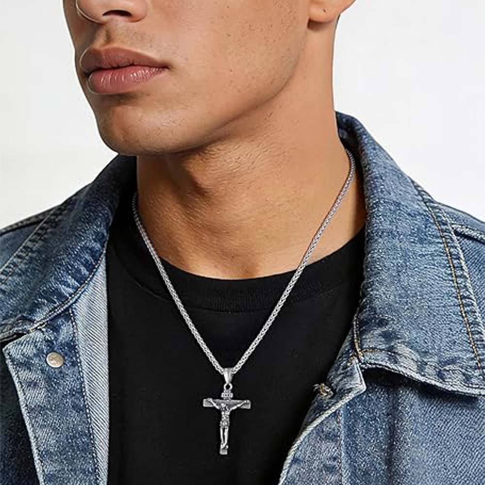 Stainless Steel Retro Cross Necklace Fashion Long Chain Jesus Cross Pendant Necklaces
﻿