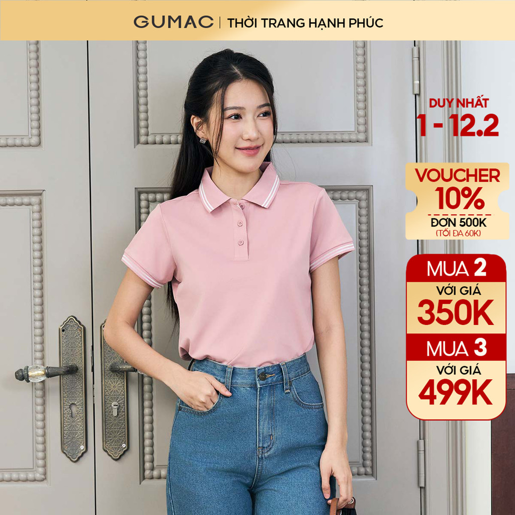 [MUA 2 CHỈ 140K/ÁO] Áo polo nữ dáng suông GUMAC thun cá sấu  phối sọc 2 viền thiết kế đẹp nhiều màu 
