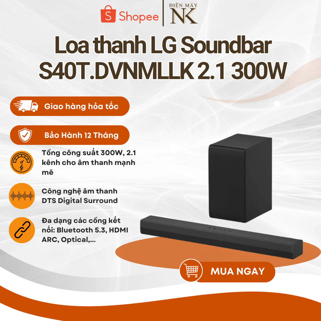 Loa Thanh LG Soundbar S40T 2.1 300W | S40T.DVNMLLK | Dolby Audio, AI Sound Pro - Bảo Hành 12 Tháng