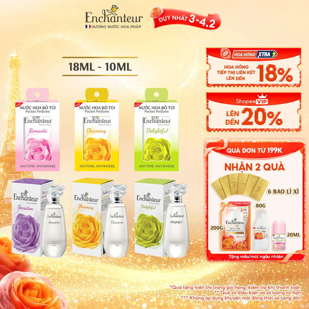 Nước hoa bỏ túi EDT Enchanteur 10ml / 18ml - lưu hương dài lâu, đạt chứng nhận Safe Perfume và Cruel