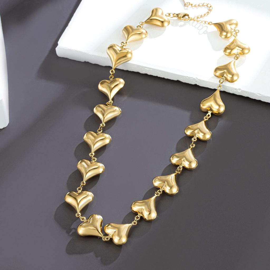 Hot Sale#Stainless Steel Heart Necklace Bracelet Set Hot Selling Popular Jewelry Creative Hollow Hea