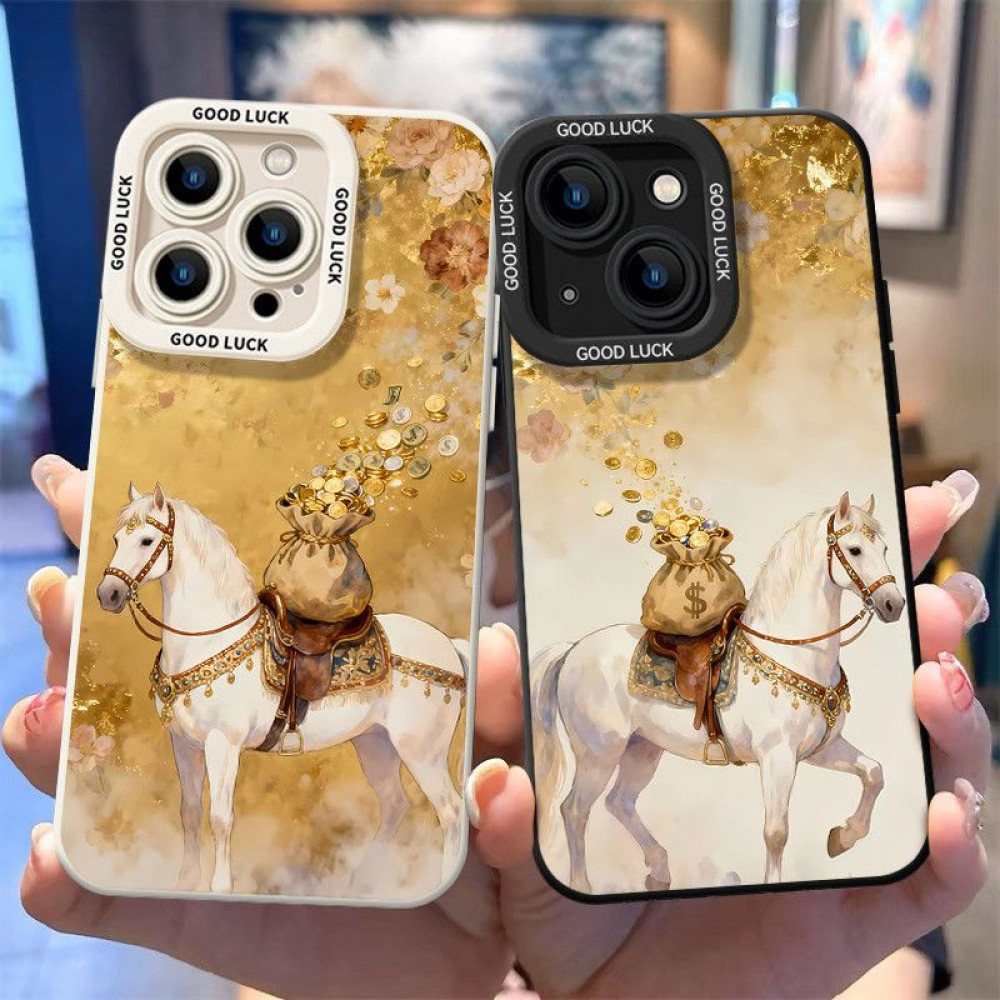 Ốp điện thoại Gold Coin White Horse cho iPhone 17 / 16 / 15 / 14 / 13 / MINI / 12 / 11 / Pro MAX / X
