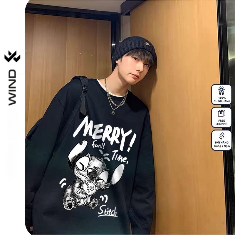 Áo Thun Tay Dài Unisex Wind Clothing Form Rộng MERRY 100% cotton Phong Cách Oversize Nam Nữ