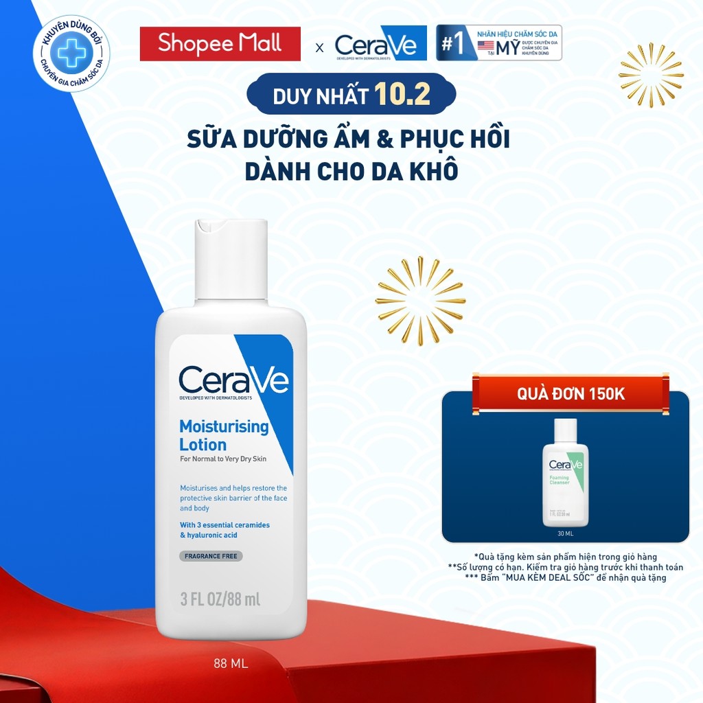 Sữa dưỡng ẩm phục hồi chuyên sâu và giữ da ẩm mịn suốt 48H CERAVE MOISTURISING LOTION 88ML | BigBuy360 - bigbuy360.vn