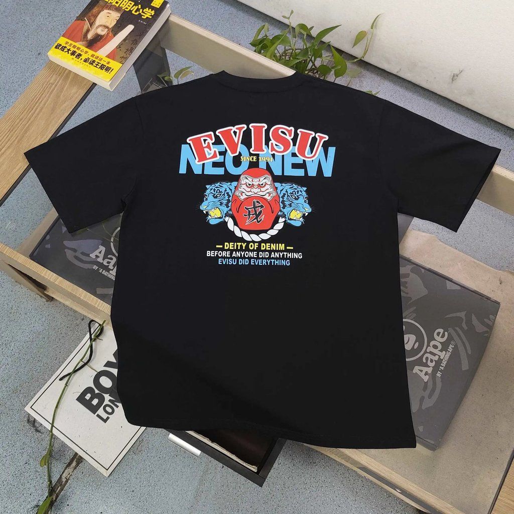 Áo sơ mi nam nữ EVISU cổ điển 6XL, đáy áo, thiết kế cơ bản, thời trang mùa hè