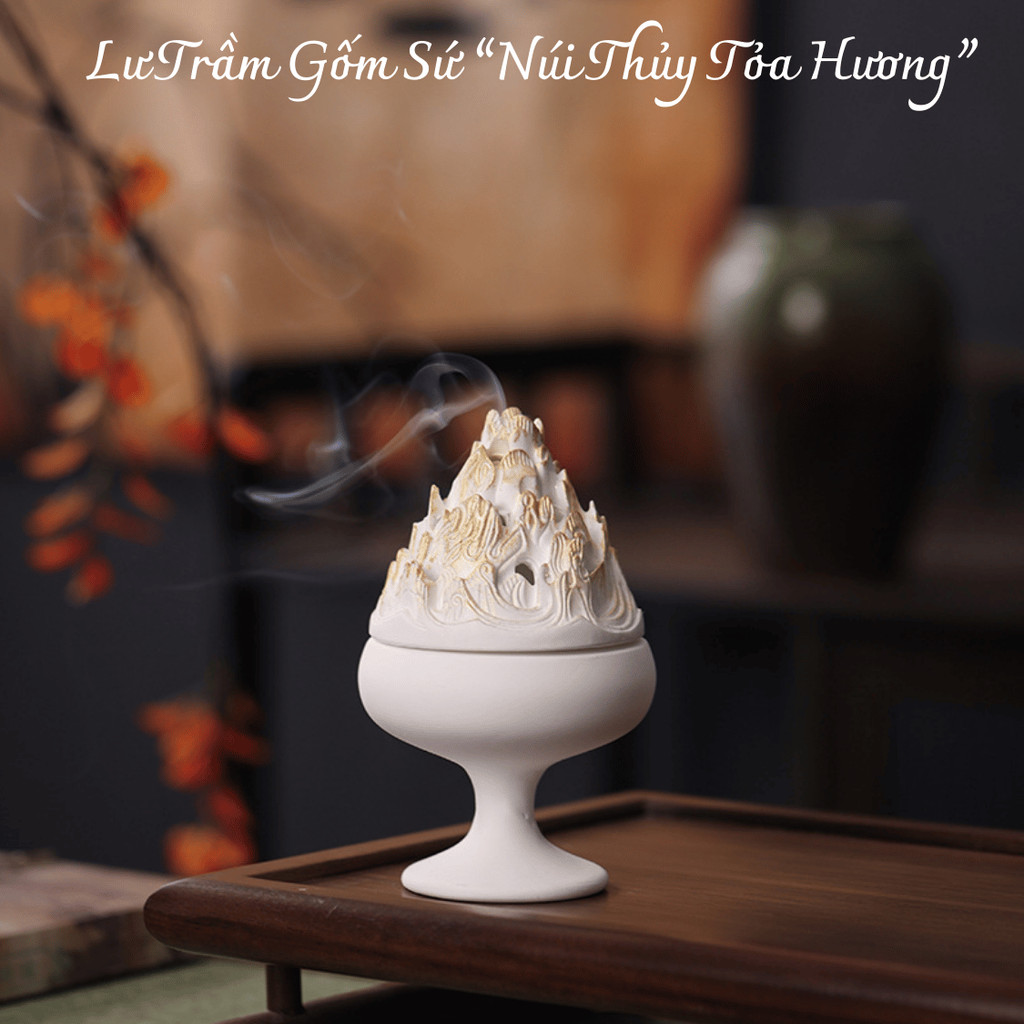 [Amrita] Lư Trầm Gốm Sứ “Núi Thủy Tỏa Hương” - CXNP185