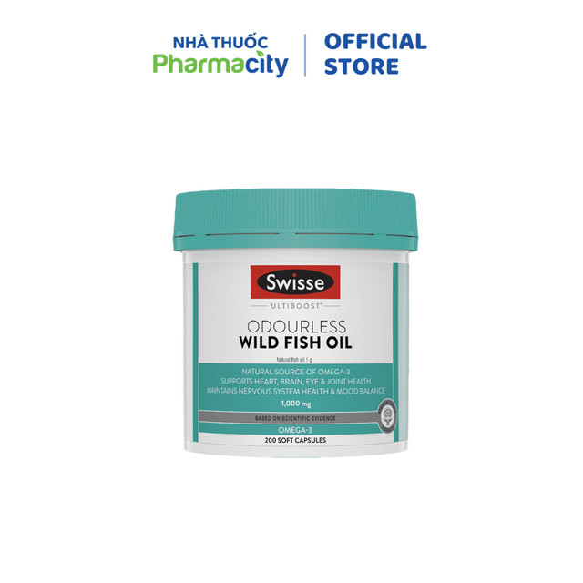 Viên uống dầu cá SWISSE Ultiboost Odourless Wild Fish Oil 1000mg (Hộp 200 viên)