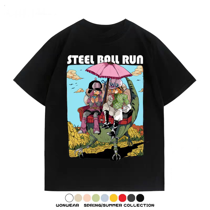 Áo thun nam họa tiết JoJo's Bizarre Adventure Steel Ball Run, 100% bông