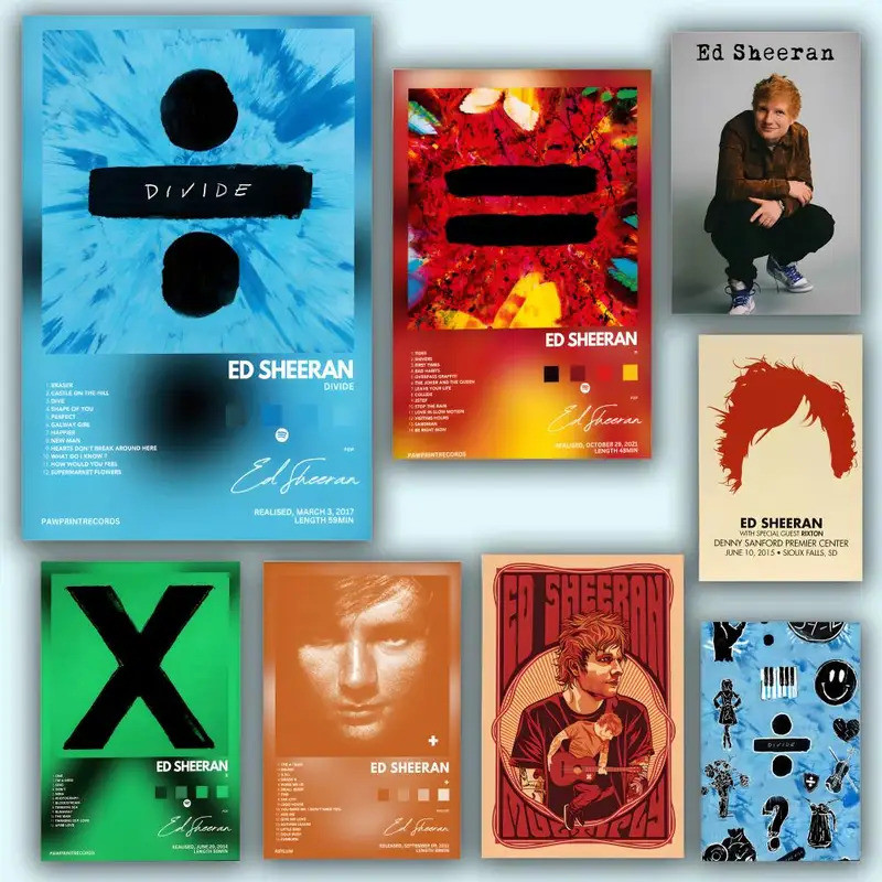 Singer E-Ed Sheeran Poster Nghệ thuật treo tường PVC HD chống thấm nước - Vỏ & Que bền cho khách sạn