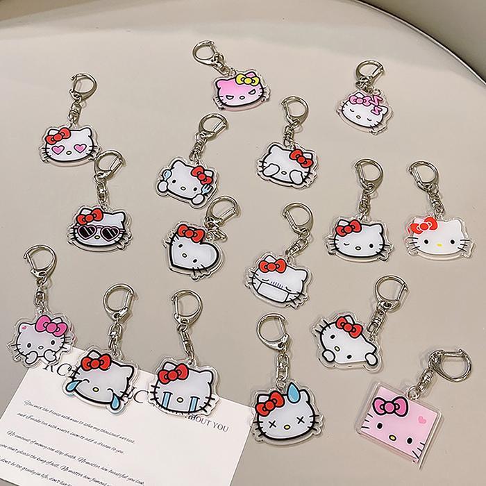 Cartoon Hello Kitty Cat Acrylic Keychain Anime Figures Keychain Backpack Pendant Keyring Double-side