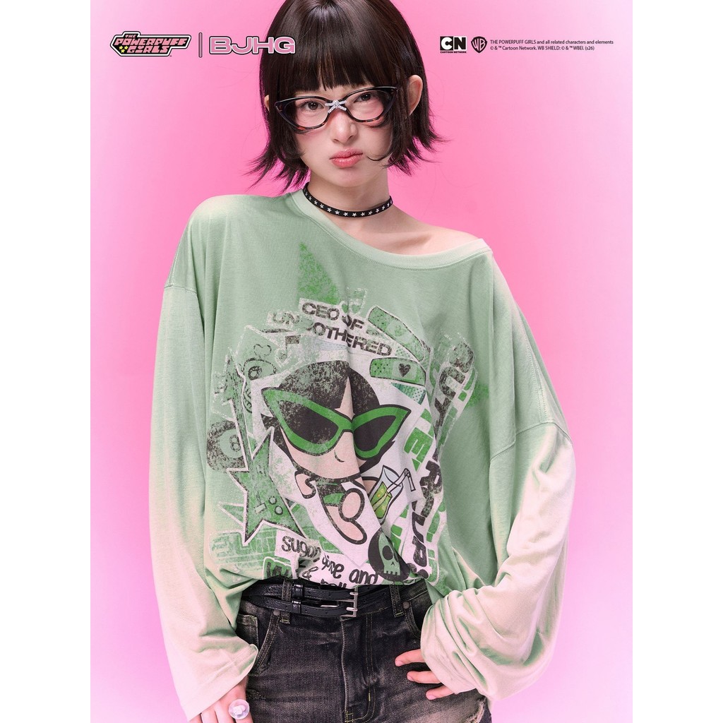 Áo thun dài tay Powerpuff Girls, chất liệu cotton nguyên chất