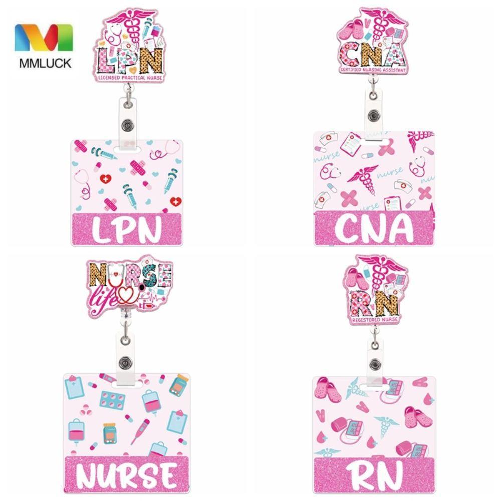 MMLUCK Nurse Badge Reel, Kẹp cá sấu 60 Xoay Giá đỡ ID có thể thu vào, Bling Bling Acrylic Hồng Long 