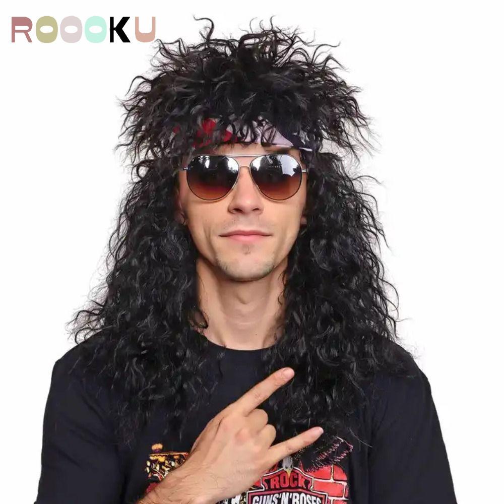ORIENMY Halloween Party Cosplay Tóc Giả, Lông Tơ Xoăn 70s 80 Rockstar Tóc Giả, Chất Lượng Cao Dài Pu