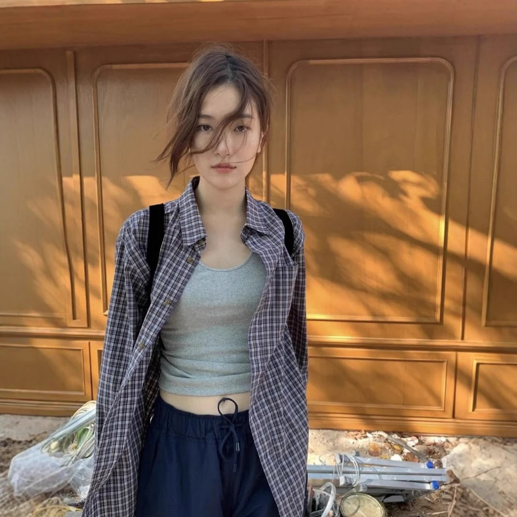 The Barnnet Korean niche designer brand casual Korean-style retro checkered long-sleeve shirt