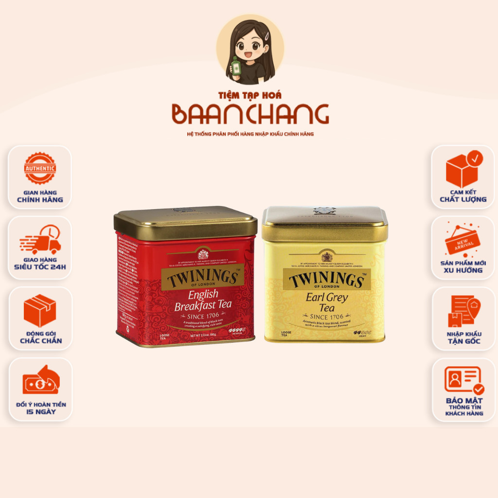 [HỘP 100gr] Trà Lá Lớn Twinings English Breakfast, Trà Lá Twinings London Strand Earl Grey