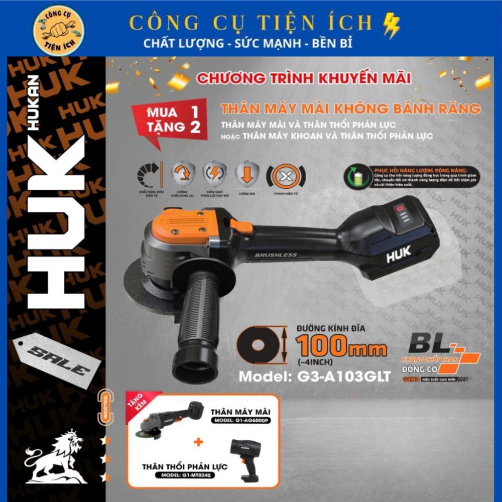 [TẶNG 6000P + 024s] Thân Máy Mài Không Bánh Răng HUKAN G3-A103GLT, Công suất 900w, 5 Tính Năng An To