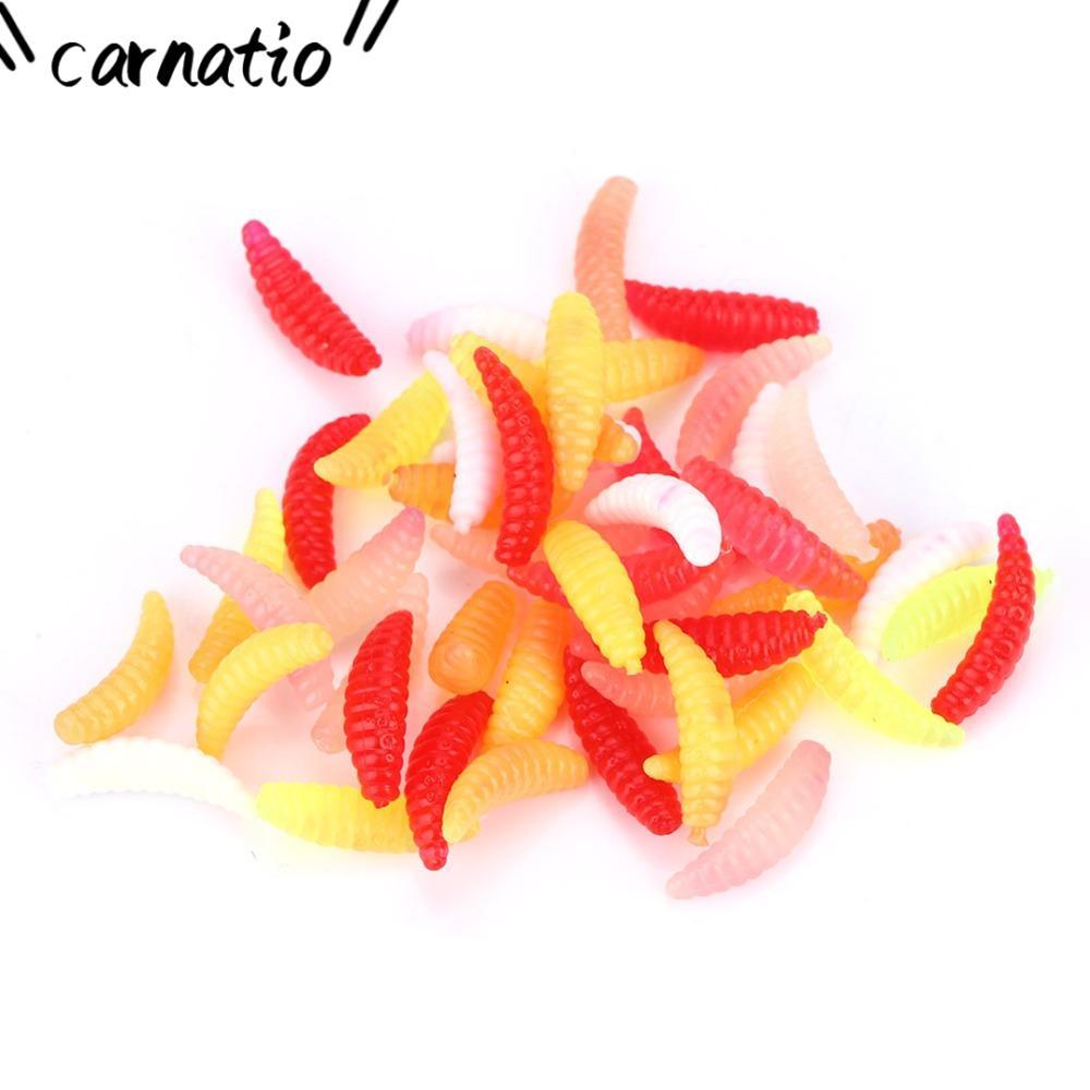 CARNATIO 200 CHIẾC Mồi Câu Cá Giun, Màu Hỗn Hợp Giun Mềm Mồi Ấu Trùng, Silicon Di Động 2cm Giun Dụ C