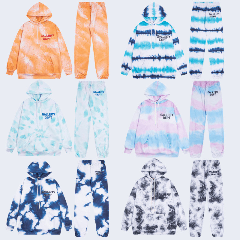 1YTX Gallery Dept Tie-dye digital direct-print sweatshirt set, loose-fitting casual pants for men an