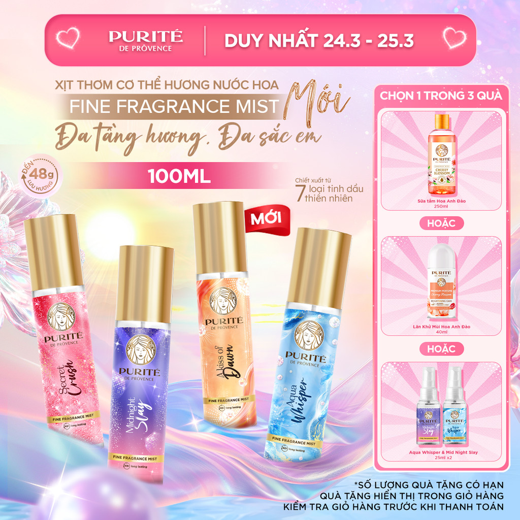 [MỚI] Combo Xịt Thơm Body Mist Purité Hương Nước Hoa Cao Cấp 100ML [CO GWP]
