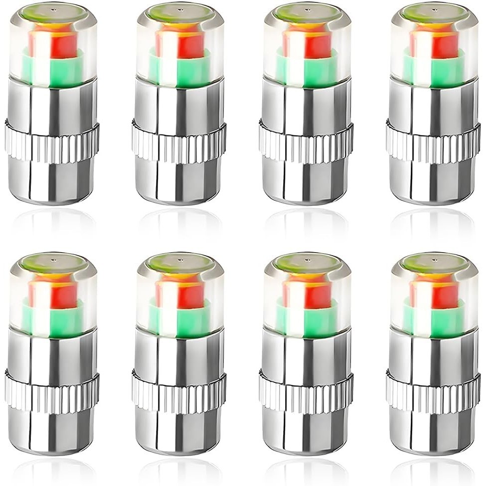 8 Chiếc Nắp Thân Van Theo Dõi Áp Suất Lốp, 2.4 Bar 36PSI Màn Hình Áp Suất Thân Có Cảnh Báo Mắt 3 Màu