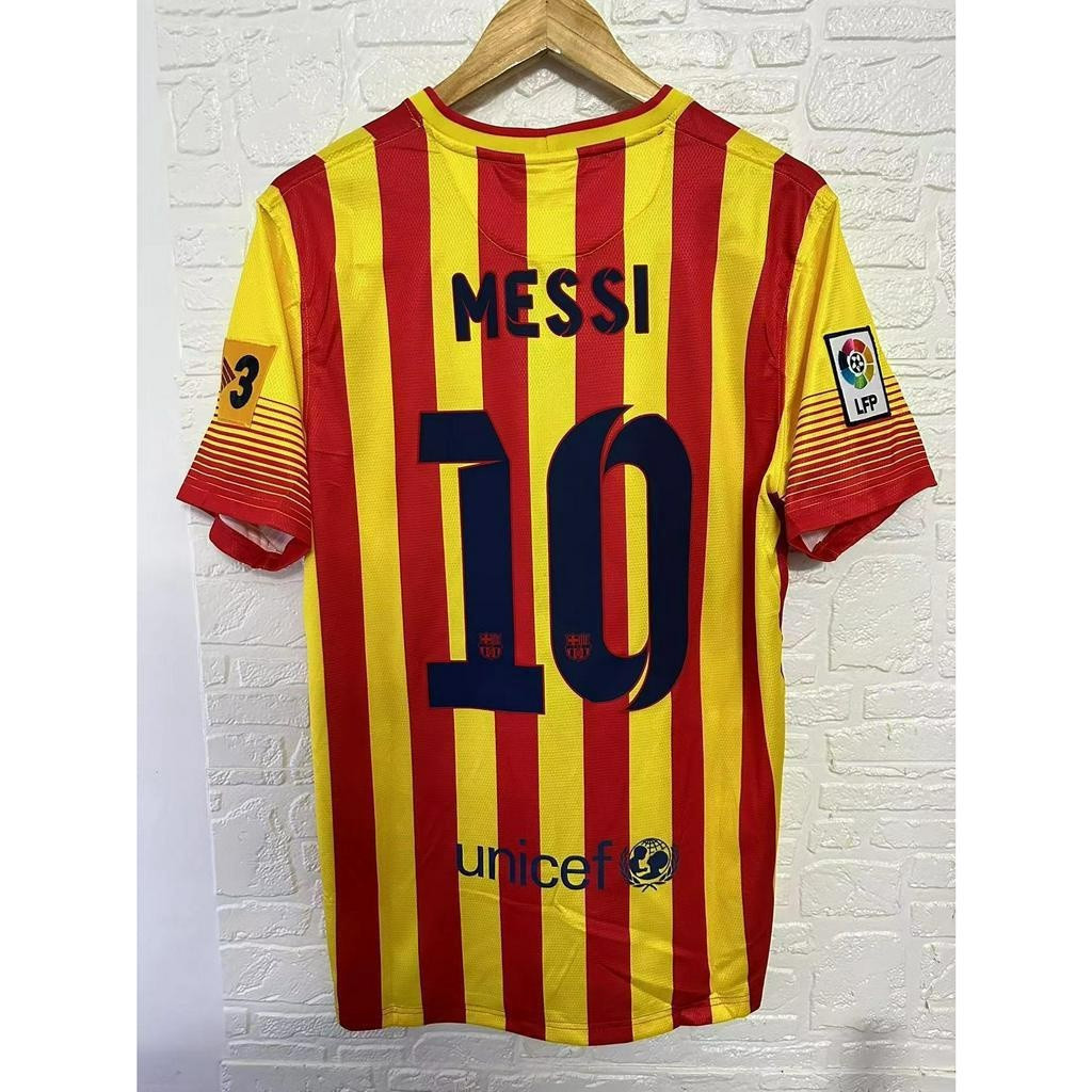 S-XXL 13-14 Barcelona MESSI NEYMAR JR Chất Lượng Hàng Đầu Sân Khách Retro Áo Bóng Đá Tùy Chỉnh Áo Th