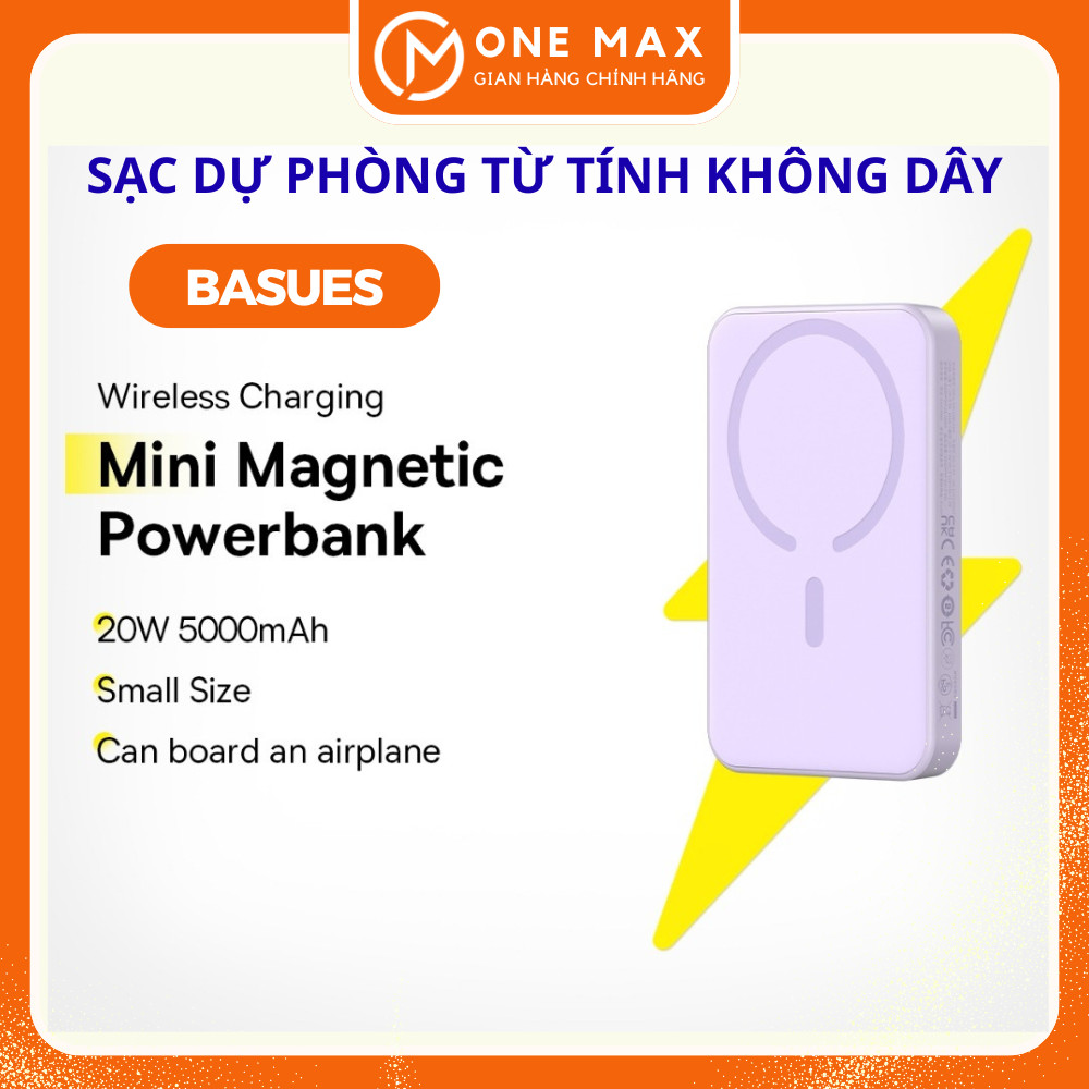 Sạc Dự Phòng 5000mah mini BASUES Không Dây Có Nam Châm Tự Động Bật Tắt