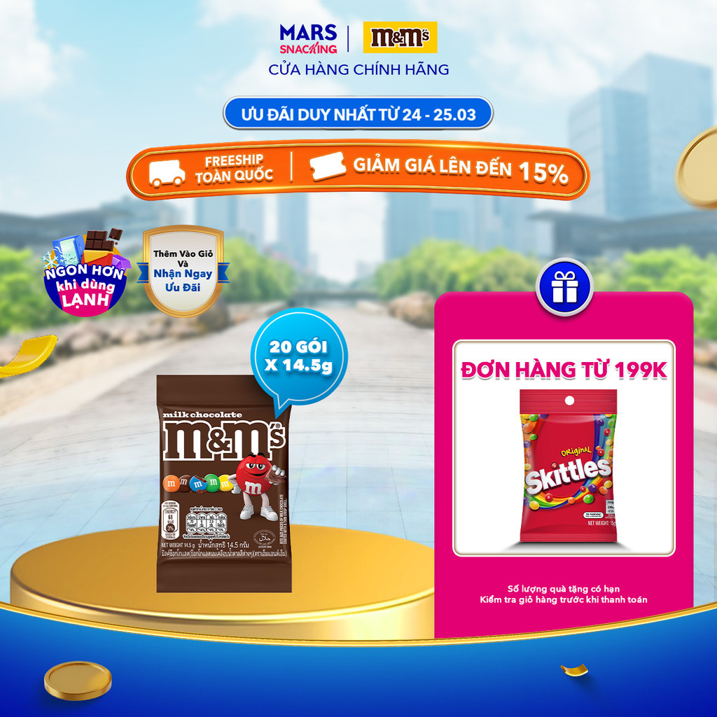 Combo 20 gói Kẹo socola M&M's vị sữa 14.5g