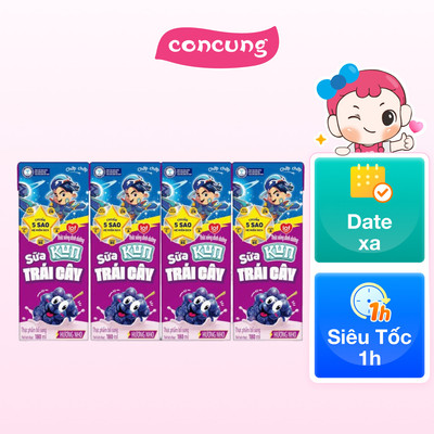 Sữa trái cây Kun hương nho 180ml (lốc 4 hộp)
