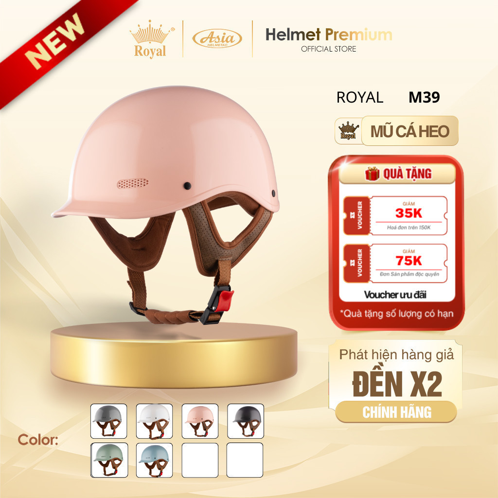 [Độc Quyền] Mũ Bảo Hiểm Cá Heo Nửa Đầu Royal M39, Kiểu Dáng 1/2 Thời Trang, Phong Cách, Dễ Thương