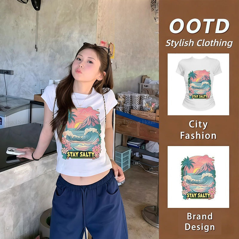 COD✅(Hồ Chí Minh)🚚kitty shop Áo thun nữ MINI TEE SUMMER vibes hình in biển cotton co dãn 4 chiều