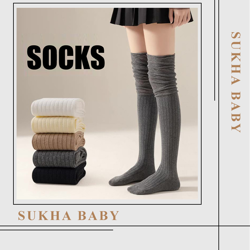 Vớ dài qua đầu gối dành cho nữ, vớ dài mùa xuân, vớ trắng cao đến đùi JK với miếng đệm đầu gối ghép 