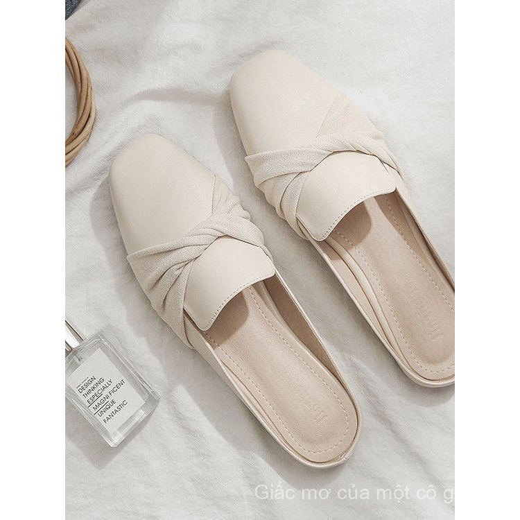 Phổ Biến Kích Thước Lớn 35-43 Giả-Nữ Dép Baotou Nửa Dép Bên Ngoài Mặc Không Gót Leafers Muller Dép Q