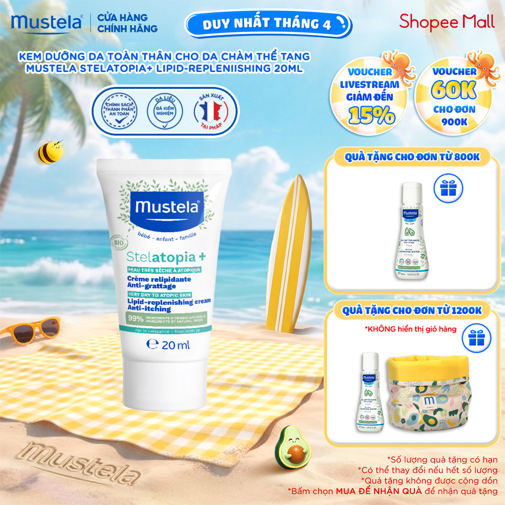 Kem dưỡng da toàn thân cho da chàm thể tạng Mustela STELATOPIA+ LIPID-REPLENIISHING 20ML