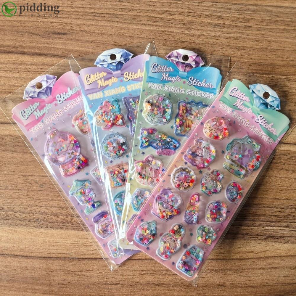 Bộ nhãn dán ma thuật lấp lánh PIDDING, Bộ 4 đề can lấp đầy sequin có thể tháo rời, Thiết kế lấp lánh