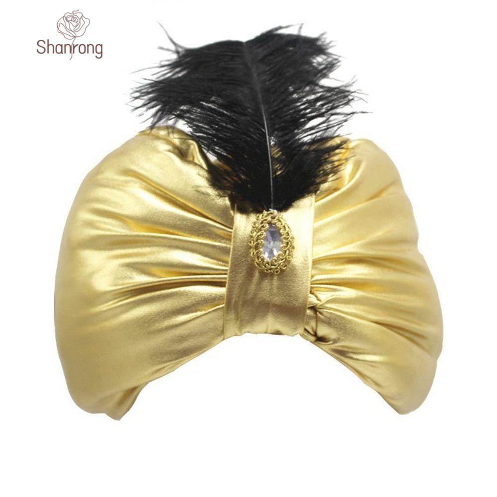 SHANRONG Xếp Ly Turban, Trang Điểm Mũ Ả Rập Mũ Xếp Ly Ấn Độ, Mũ Dân Tộc Quấn Đầu Vàng Cosplay Sultan