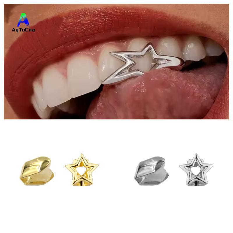 Mũ đôi hình ngôi sao Y2Kpunk, răng grillz, trang sức miệng mới