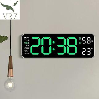VRZ Đồng hồ treo tường kỹ thuật số lớn Nhiệt độ và độ ẩm Tuần hiển thị Độ sáng Có thể điều chỉnh Đèn LED điện tử Đồng hồ báo thức HOT