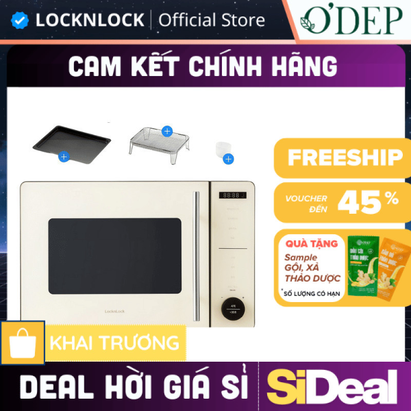 Lò chiên không dầu kết hợp lò vi sóng Locknlock 22 Lít 1800W Rangefryer EJF294IVY - SIDEAL SIA