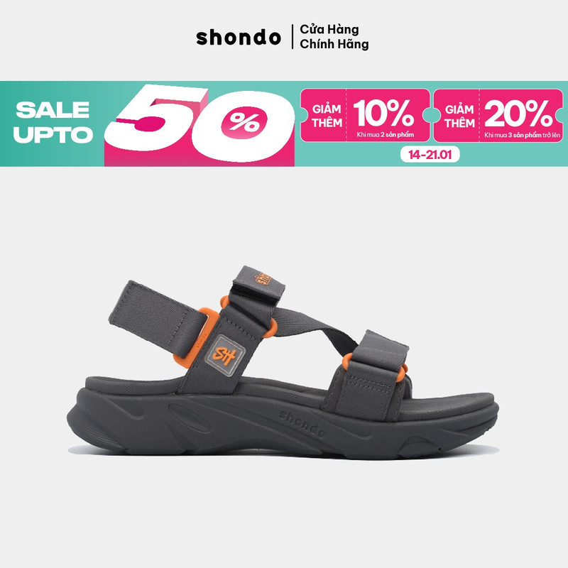 Giày Sandal Nam Nữ Shondo F8 Ver.2 Thời Trang Êm Ái Màu Xám Đậm F8M2222
