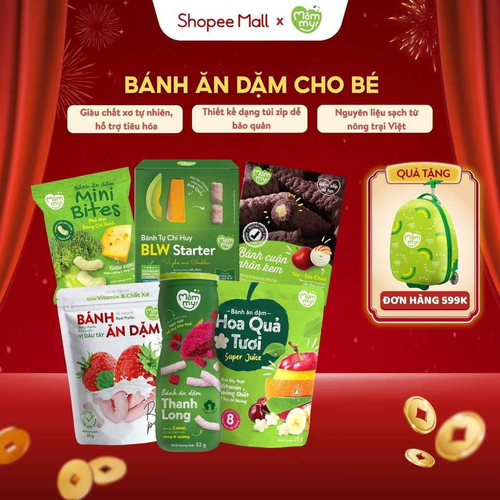 Bánh ăn dặm cho bé Mămmy vị trái cây, rau củ giàu vitamin và chất xơ thiết kế chống hóc, bé 6 tháng