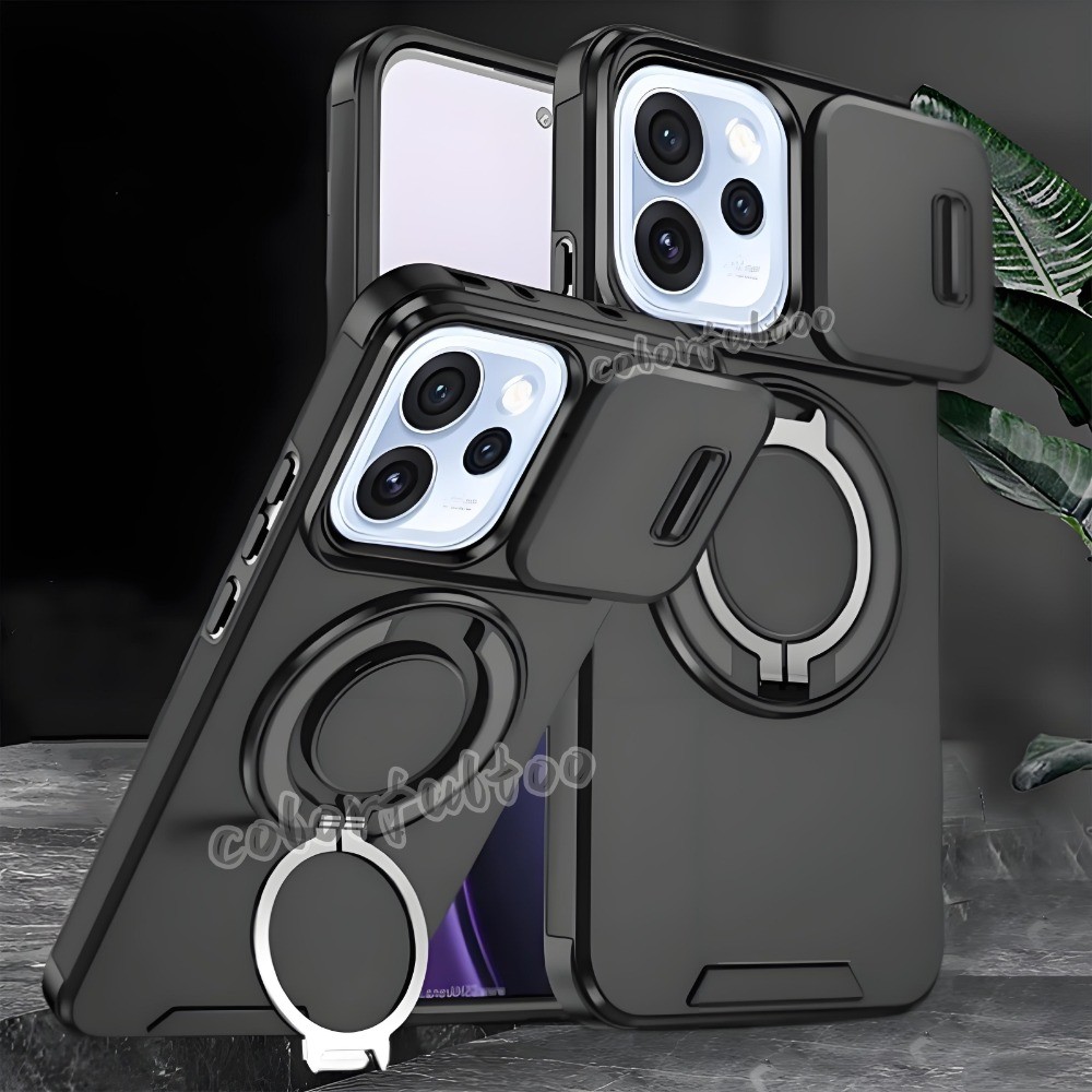 Ốp Điện Thoại Giáp Chống Sốc Cho Oppo Reno 15F 15 Pro Max Mini 15Pro Reno15F Reno15Pro 4G 5G Đẩy Kéo Trượt Bảo Vệ Ống Kính Máy Ảnh Vỏ Cứng Ốp Lưng Có Giá Đỡ Vòng Kim Loại