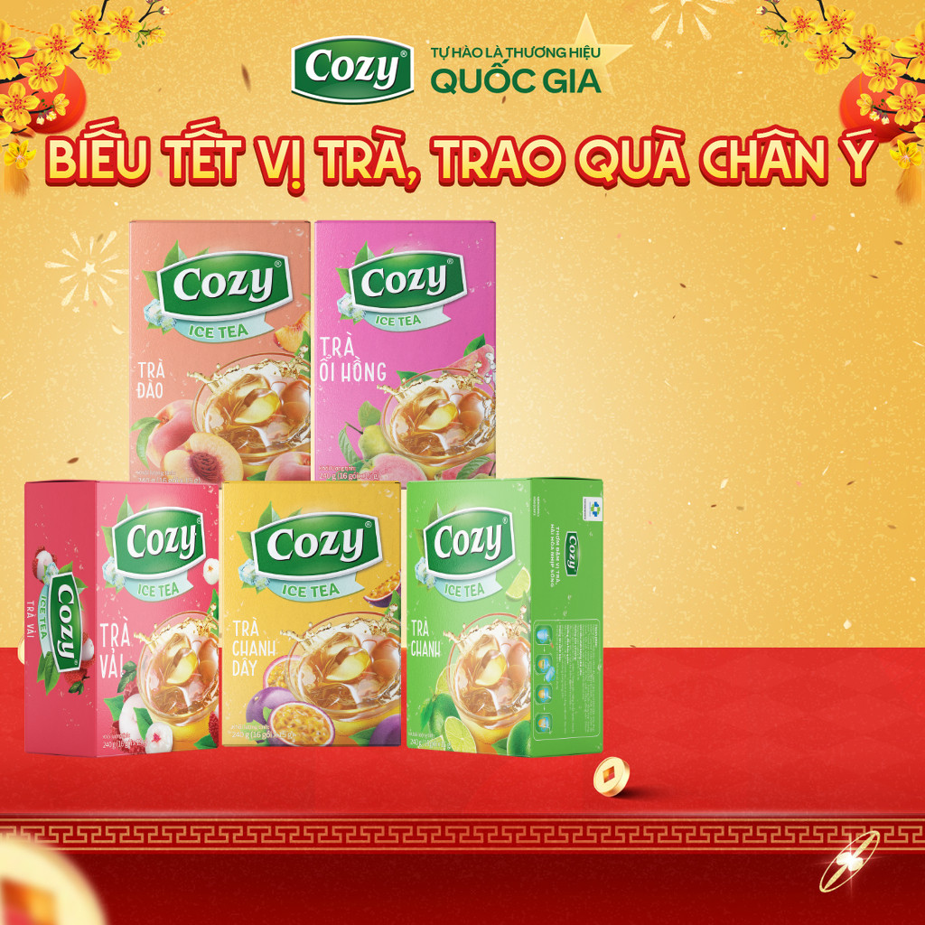 [COMBO 5] Hộp Trà Cozy Hòa Tan (5 hộp x 16gói) Vị Trà Đào, Trà Vải, Ổi Hồng, Chanh Dây, Trà Chanh Gi