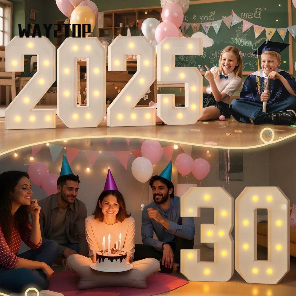 WAY2TOP Hình sinh nhật khổng lồ, Bóng đèn LED 70cm 0-9 số, Số phát sáng Số khổng lồ Bóng bay phát sá