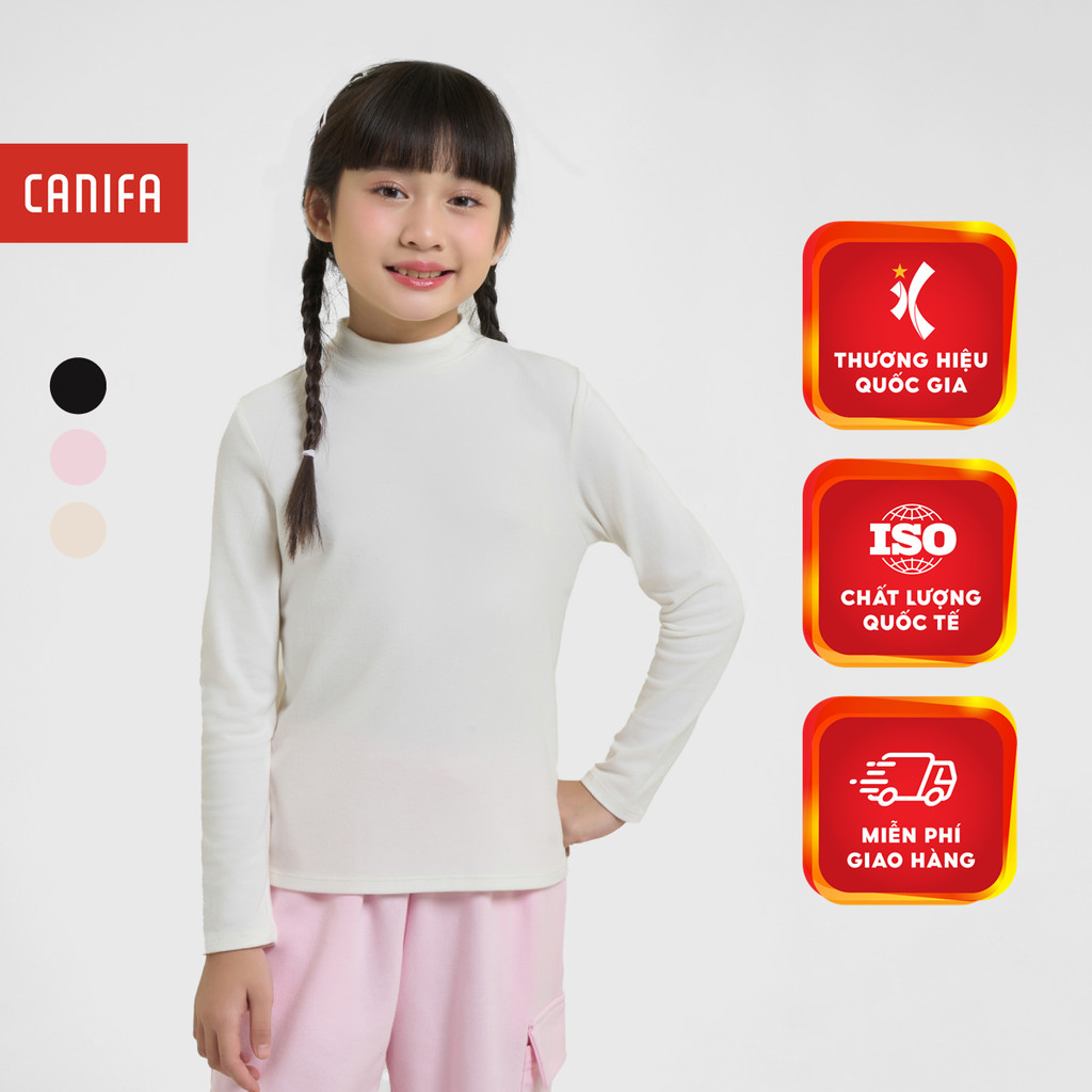 Áo giữ nhiệt bé gái CANIFA dài tay cổ 3p 1IT25W003